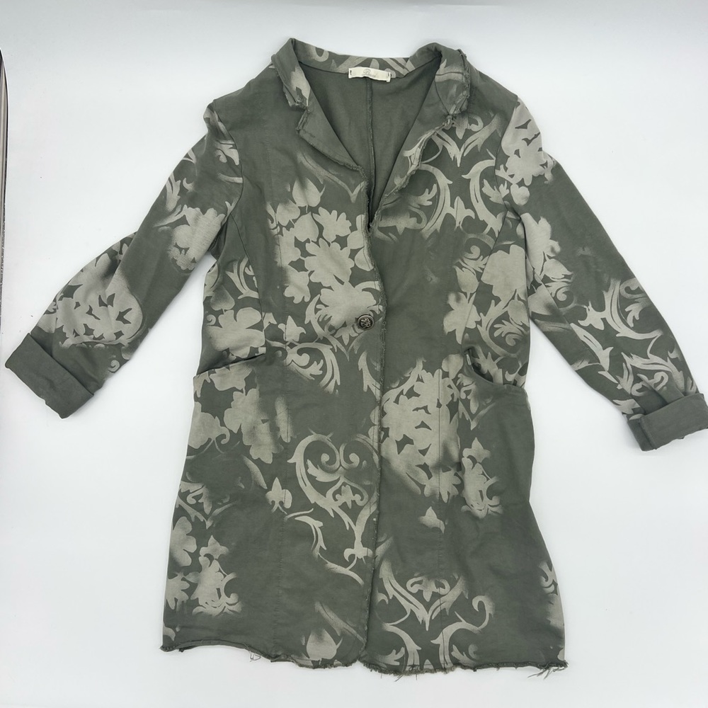 Baci Army Green Distressed Long Blazer